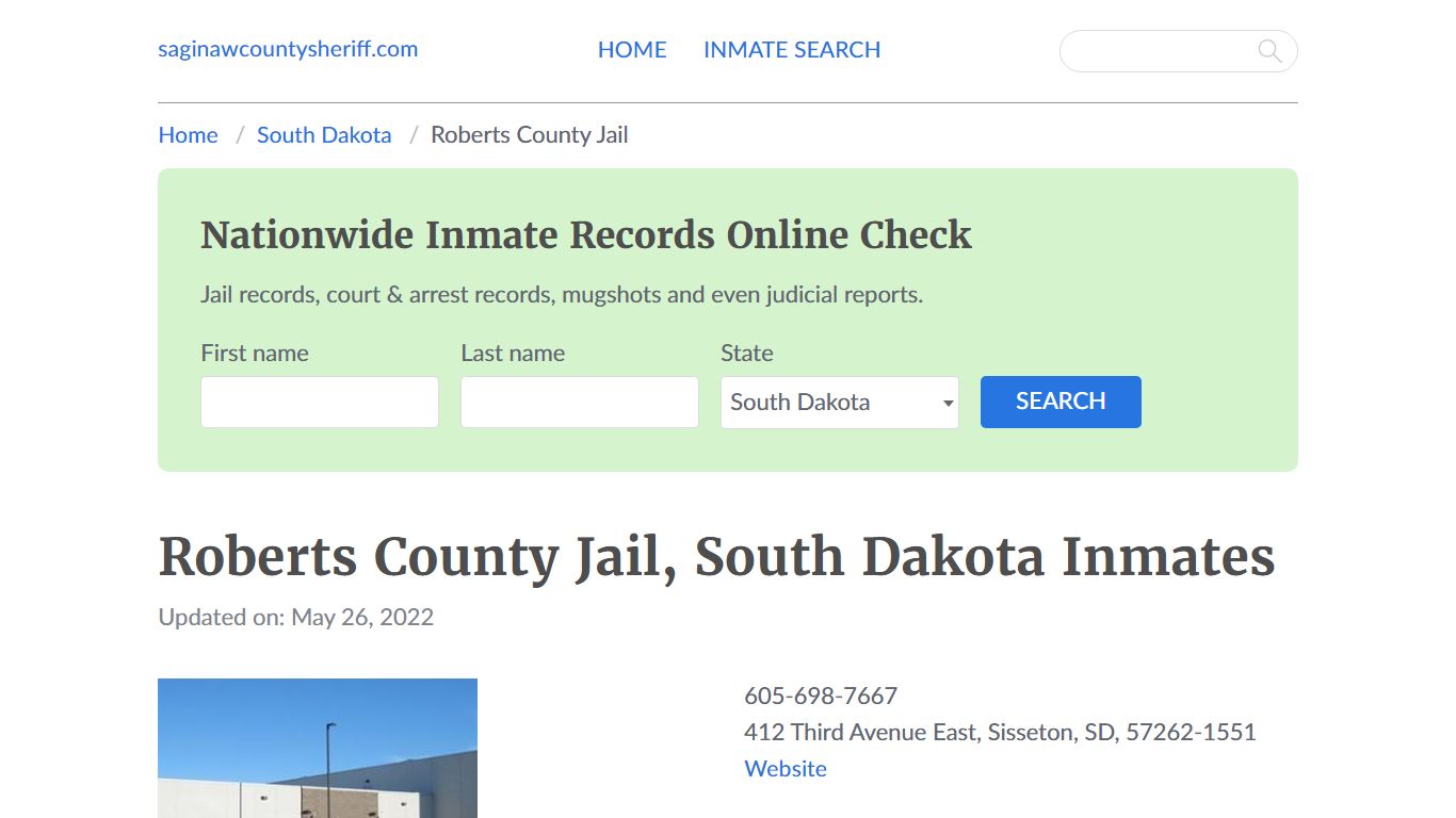 Roberts County Jail, South Dakota Jail Roster